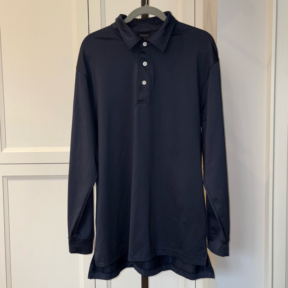 Dunning Golf Long Sleeve Coolmax Polo Shirt Navy Size Large Performance UPF 50